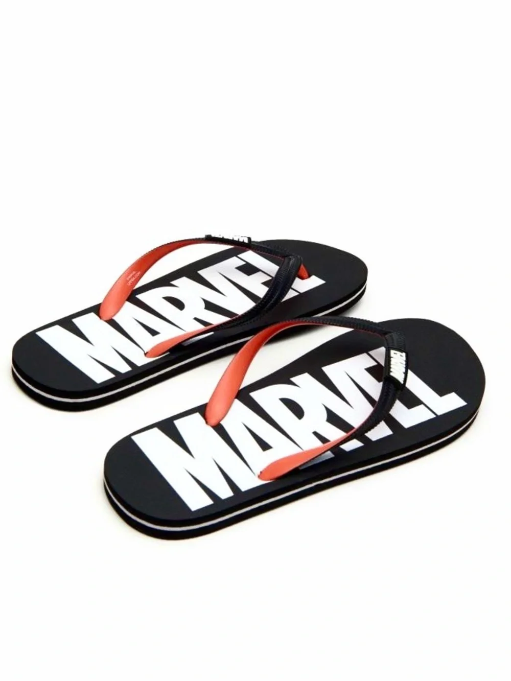 Marvel Comics Men Classic Logo Flip Flops Beach Slides Black White US 9 11 12